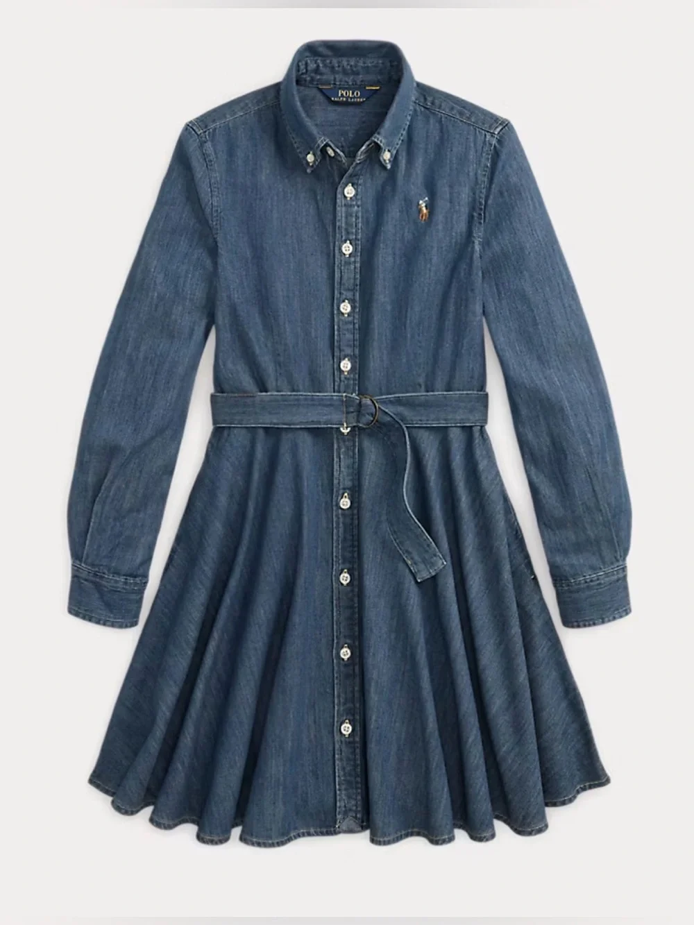 Polo Ralph Lauren Girls Denim Shirt Dress with Belt (Size: 14)